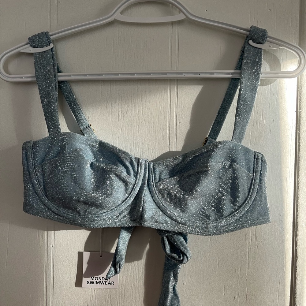 Monday Swimwear Glittery Seafoam Blue Balconette Bikini Top
